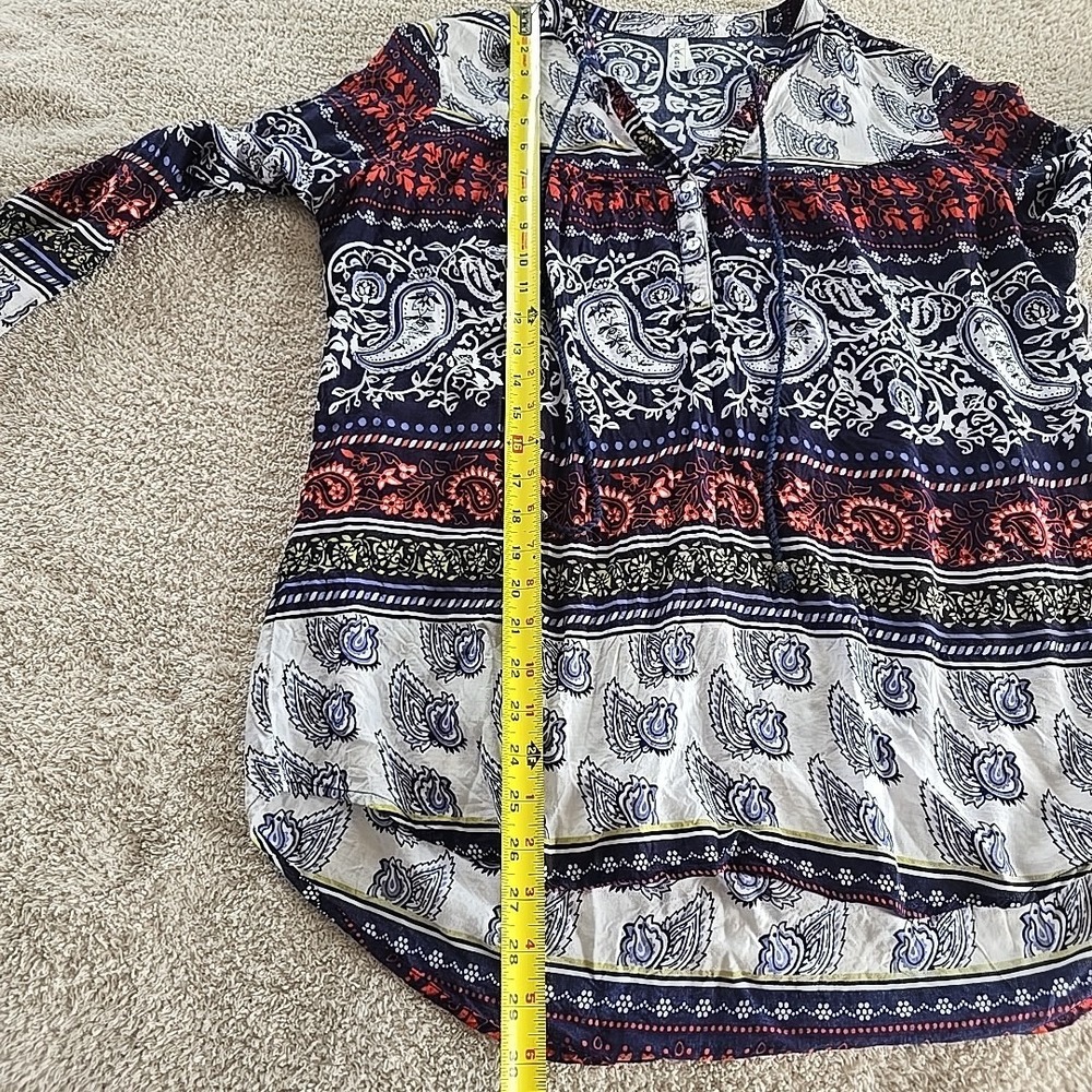 Roper Women's Long Sleeve V-neck 1/2 Button-Up Tassel Paisley Boho Peasant Top L - Picture 16 of 16